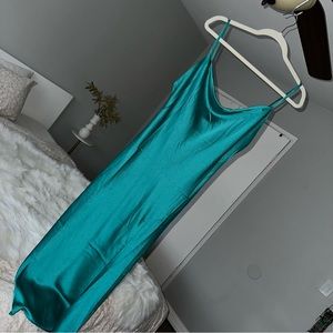 Aqua turquoise sateen slip dress